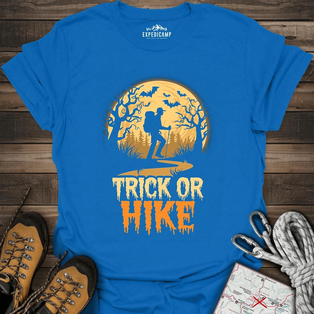 Trick Or Hike Hiker T-Shirt – Royal – Outdoor apparel for travel, hiking, camping, and nature lovers – ExpediCamp