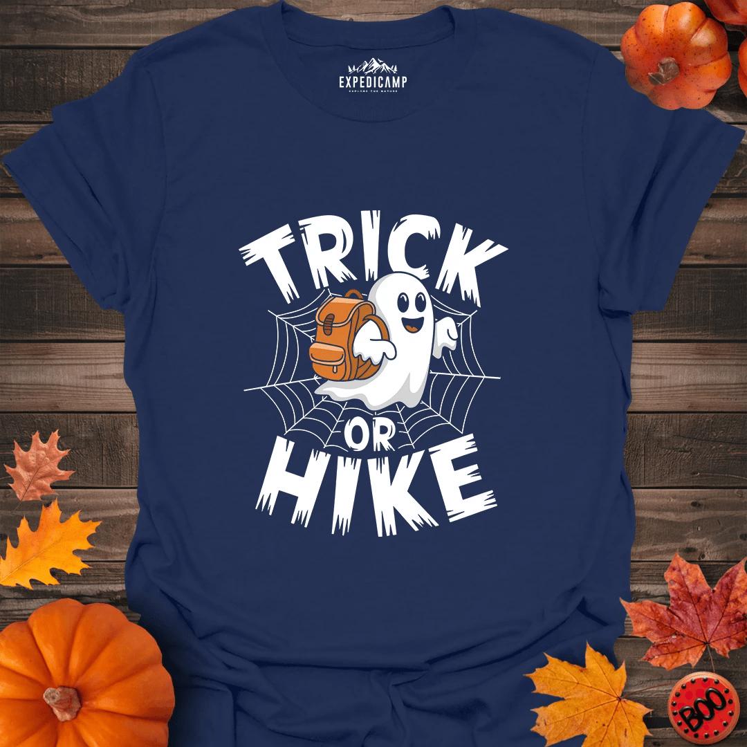 Trick Or Hike T-Shirt – Navy – Outdoor apparel for travel, hiking, camping, and nature lovers – ExpediCamp