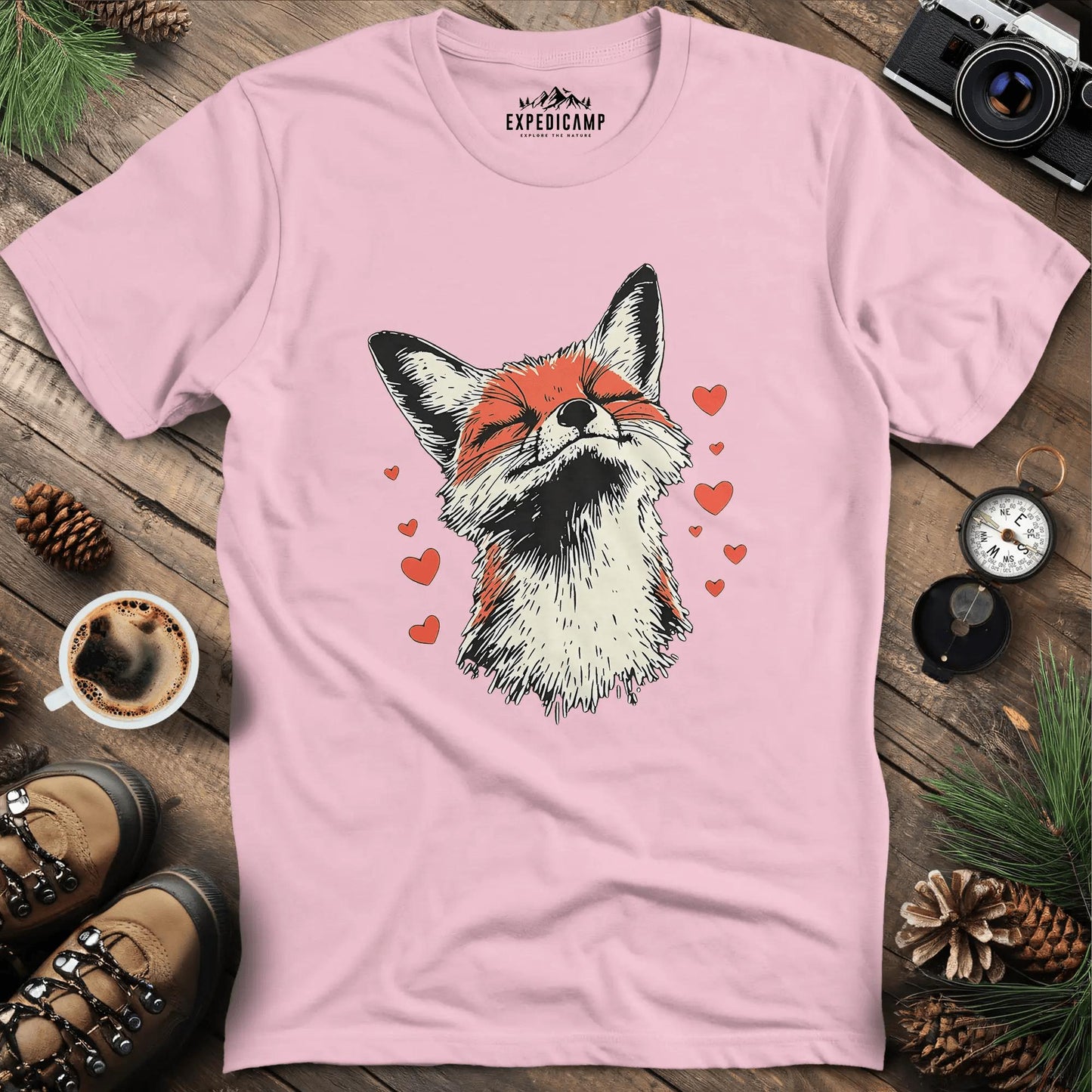 Valentine Fox Love T-Shirt – Light Pink – Outdoor apparel for travel, hiking, camping, and nature lovers – ExpediCamp