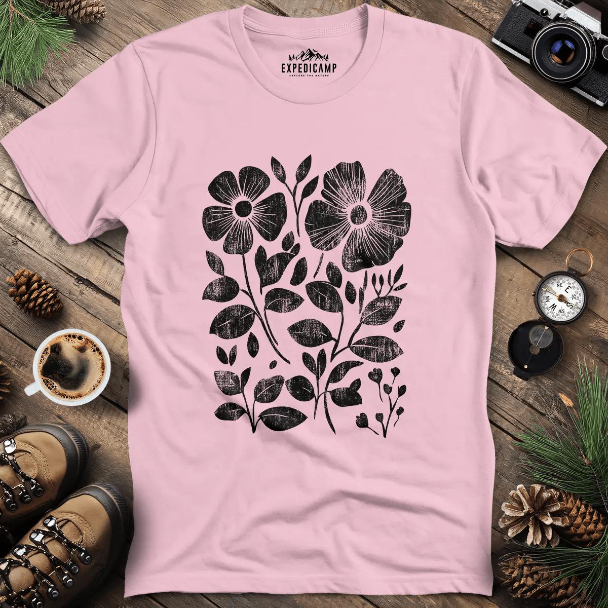 Vintage Floral Pattern T-Shirt – Light Pink – Outdoor apparel for travel, hiking, camping, and nature lovers – ExpediCamp