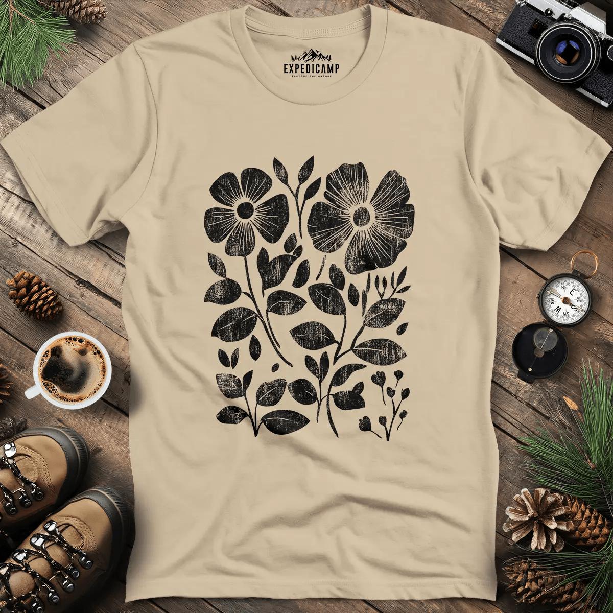 Vintage Floral Pattern T-Shirt – Sand – Outdoor apparel for travel, hiking, camping, and nature lovers – ExpediCamp