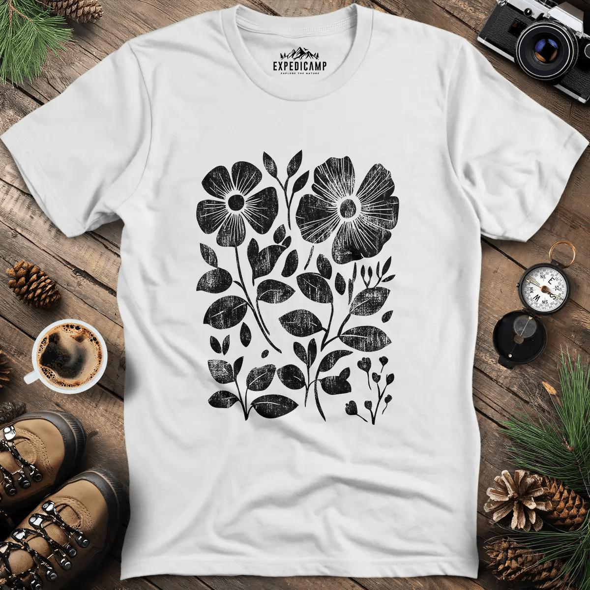 Vintage Floral Pattern T-Shirt – White – Outdoor apparel for travel, hiking, camping, and nature lovers – ExpediCamp