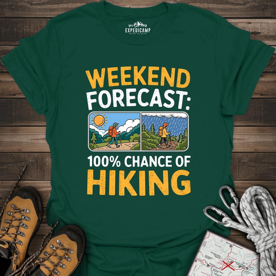 Weekend Hiking Forecast T-Shirt – Forest Green – Outdoor apparel for travel, hiking, camping, and nature lovers – ExpediCamp