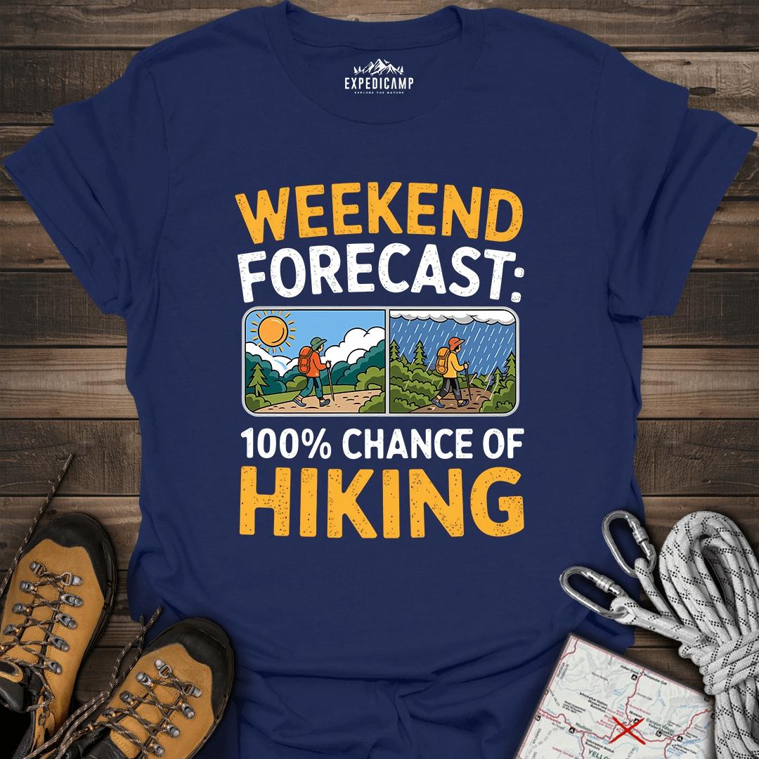 Weekend Hiking Forecast T-Shirt – Navy – Outdoor apparel for travel, hiking, camping, and nature lovers – ExpediCamp