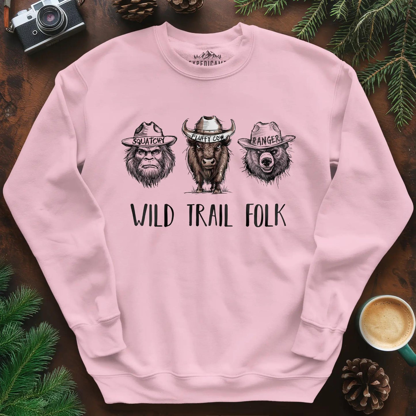 Wild Trail Folk Sweatshirt – Light Pink – Outdoor apparel for travel, hiking, camping, and nature lovers – ExpediCamp