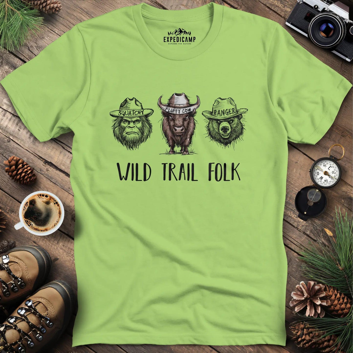 Wild Trail Folk T-Shirt – Kiwi – Outdoor apparel for travel, hiking, camping, and nature lovers – ExpediCamp
