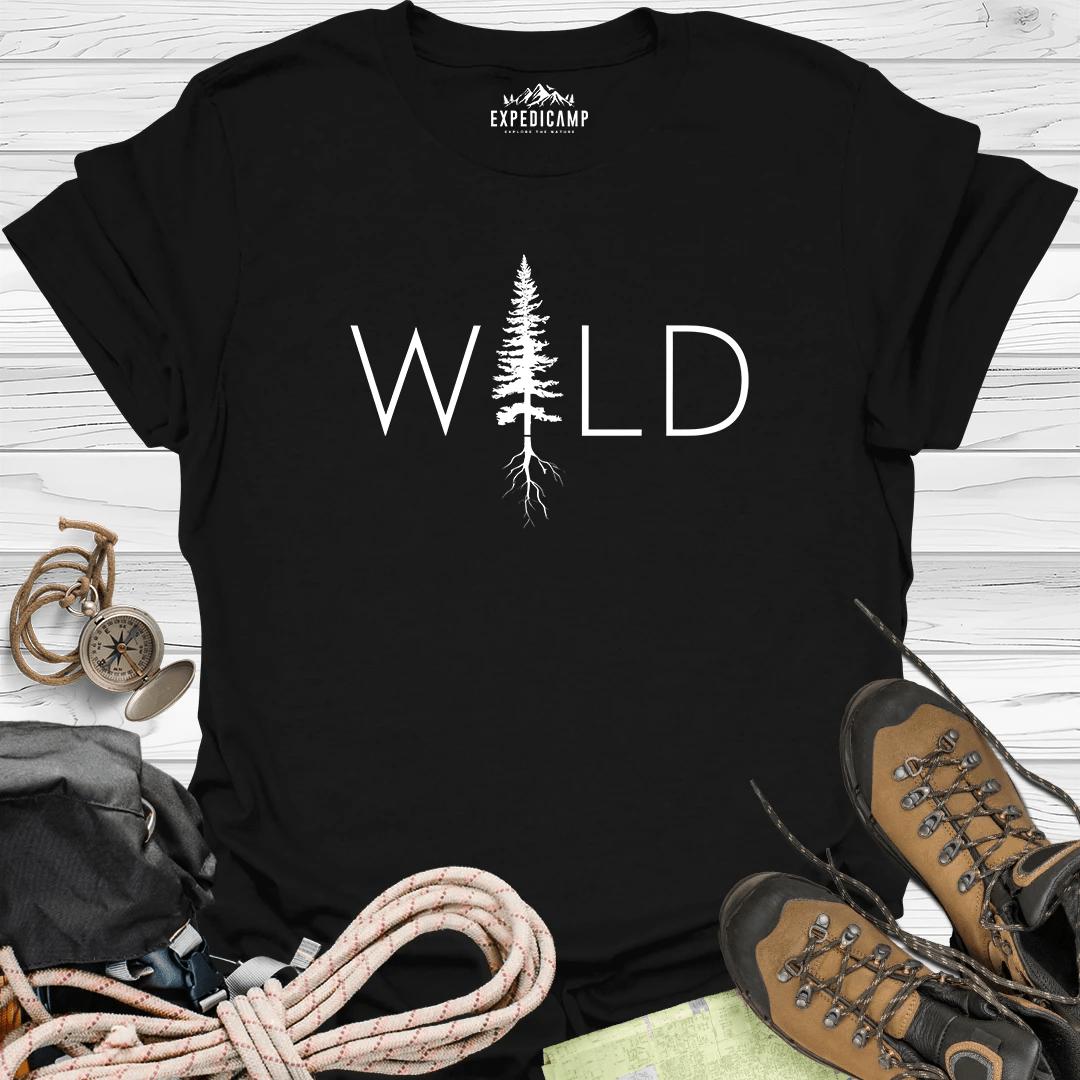 Wild Tree Adventure T-Shirt – Black – Outdoor apparel for travel, hiking, camping, and nature lovers – ExpediCamp