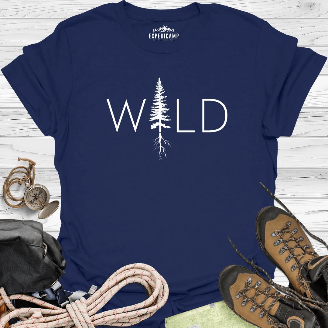 Wild Tree Adventure T-Shirt – Navy – Outdoor apparel for travel, hiking, camping, and nature lovers – ExpediCamp