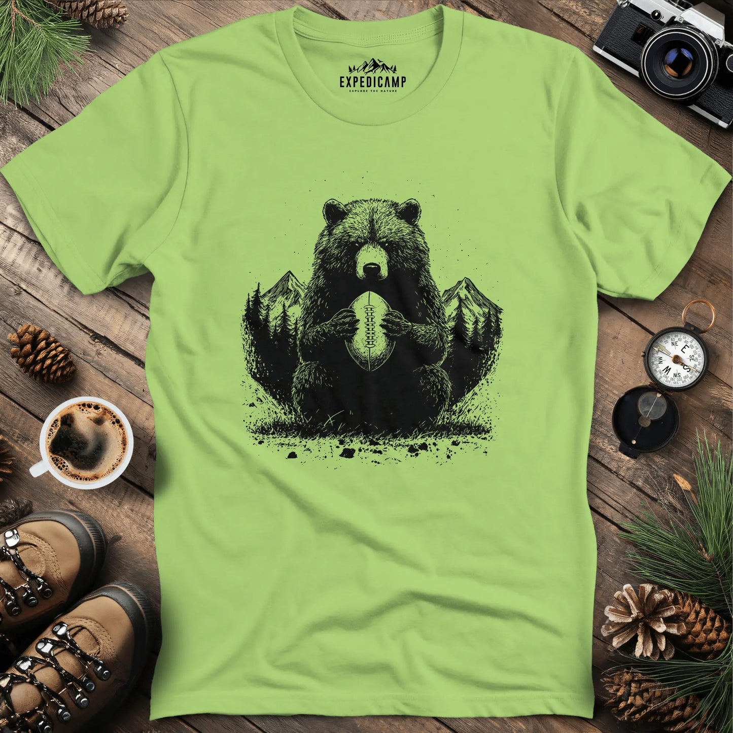 Wilderness Bear Football T-Shirt for Sports Fans – Kiwi – Outdoor apparel for travel, hiking, camping, and nature lovers – ExpediCamp