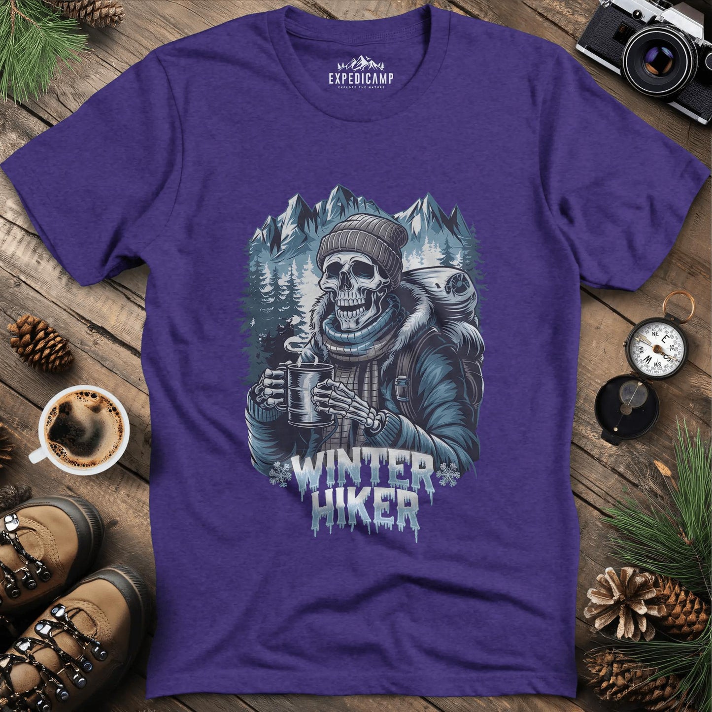 Winter Hiker T-Shirt – Heather Purple – Outdoor apparel for travel, hiking, camping, and nature lovers – ExpediCamp