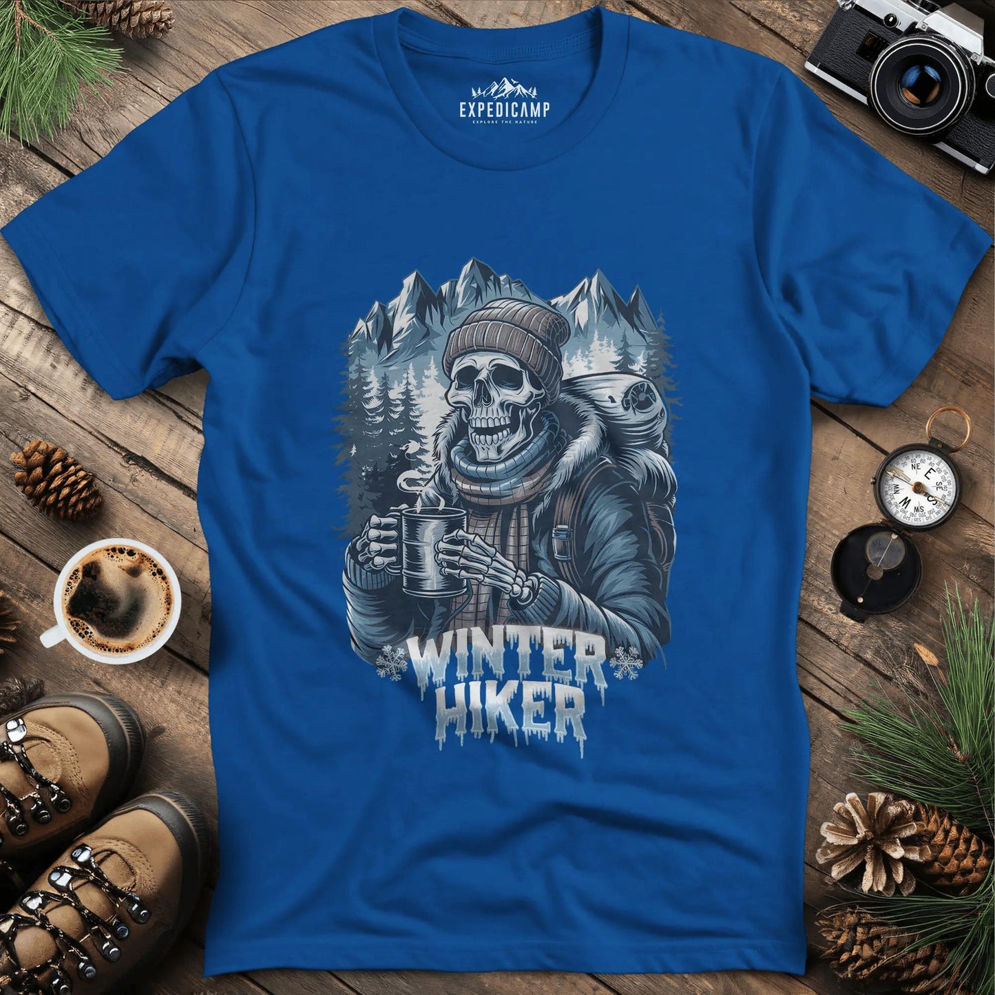 Winter Hiker T-Shirt – Royal – Outdoor apparel for travel, hiking, camping, and nature lovers – ExpediCamp