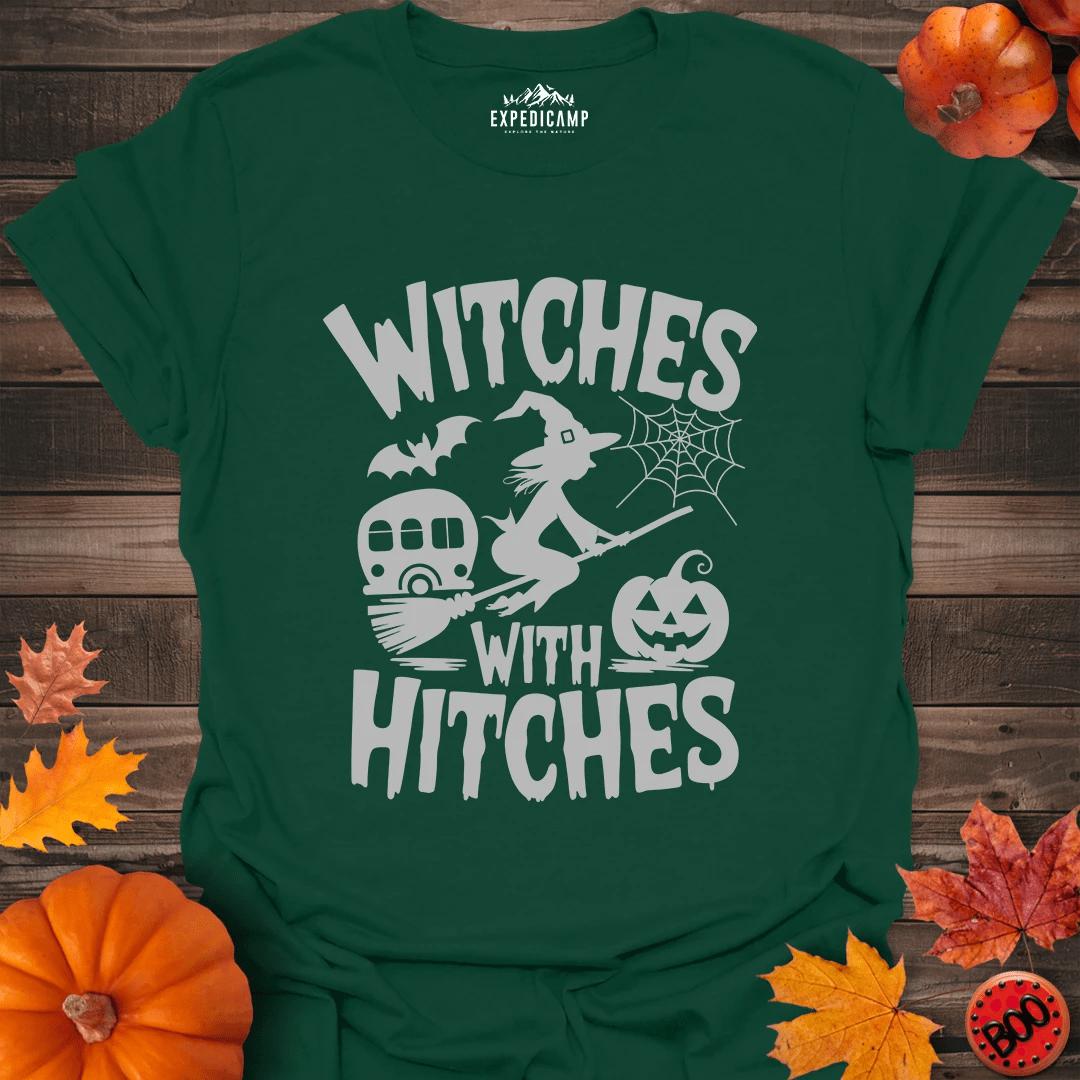 Witches With Hitches T-Shirt – Forest Green – Outdoor apparel for travel, hiking, camping, and nature lovers – ExpediCamp