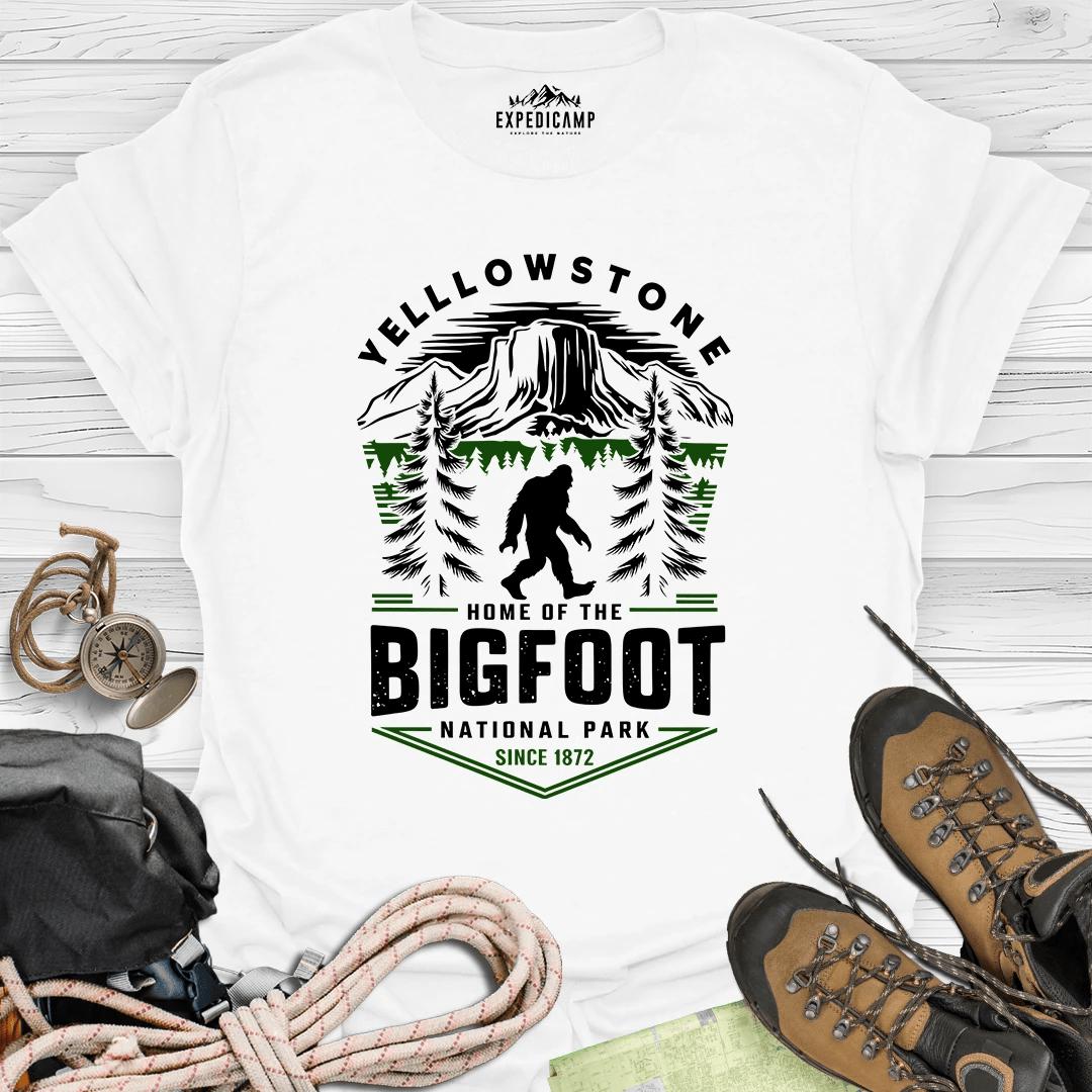 Yellowstone Home Of The Bigfoot National Park T-Shirt – White – Outdoor apparel for travel, hiking, camping, and nature lovers – ExpediCamp