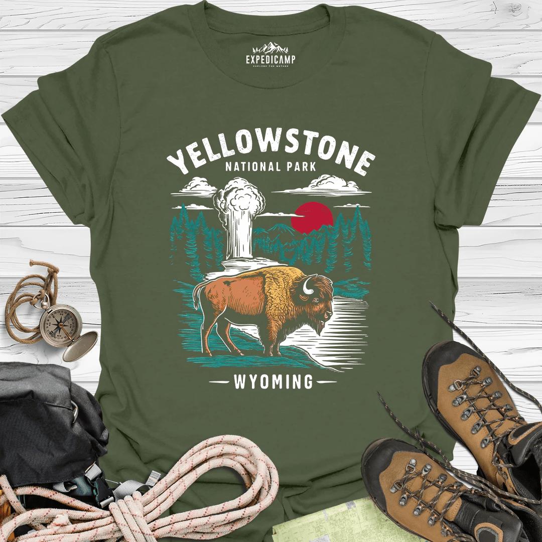 Yellowstone Wyoming USA T-Shirt – Military Green – Outdoor apparel for travel, hiking, camping, and nature lovers – ExpediCamp