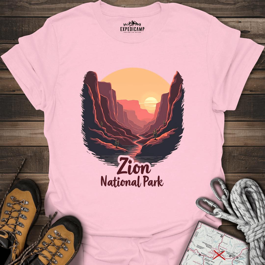 Zion National Park T-Shirt – Light Pink – Outdoor apparel for travel, hiking, camping, and nature lovers – ExpediCamp