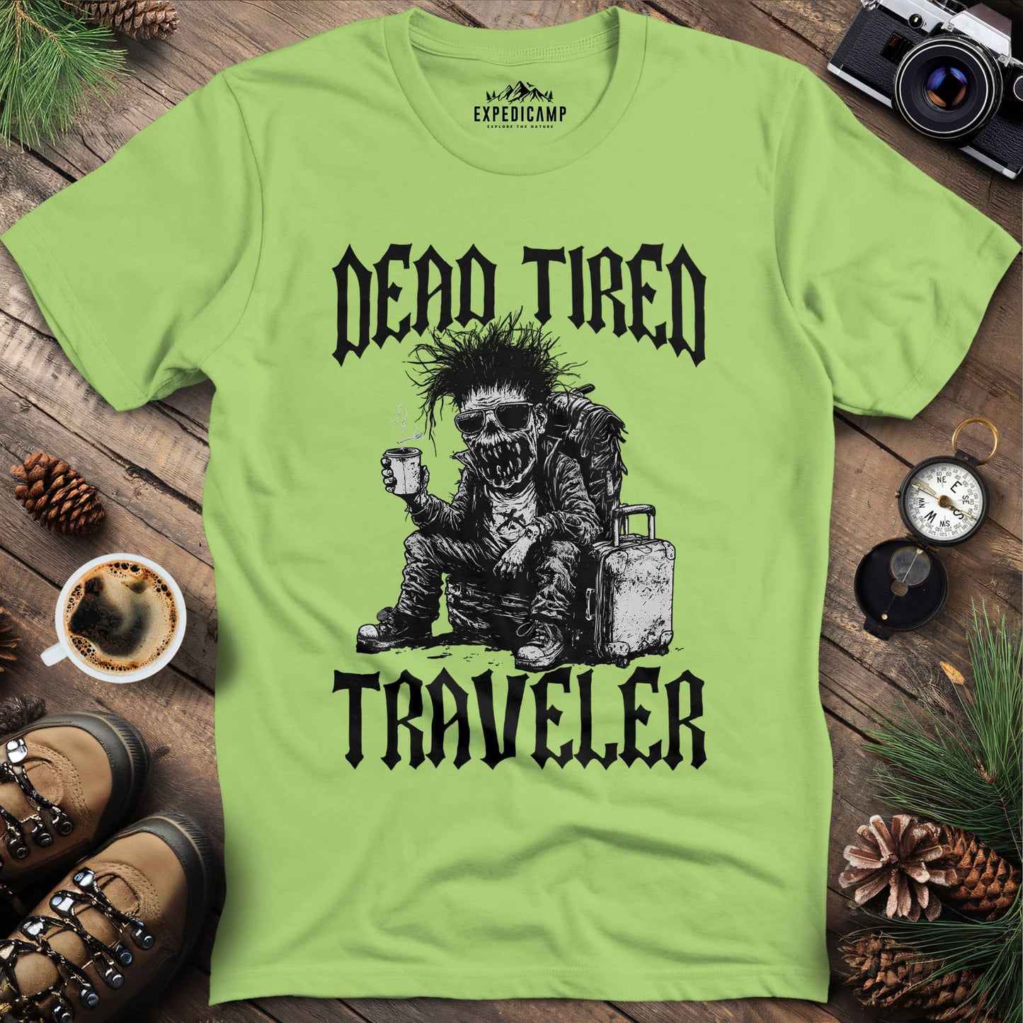 Zombie Traveler Coffee Lover T-Shirt – Kiwi – Outdoor apparel for travel, hiking, camping, and nature lovers – ExpediCamp