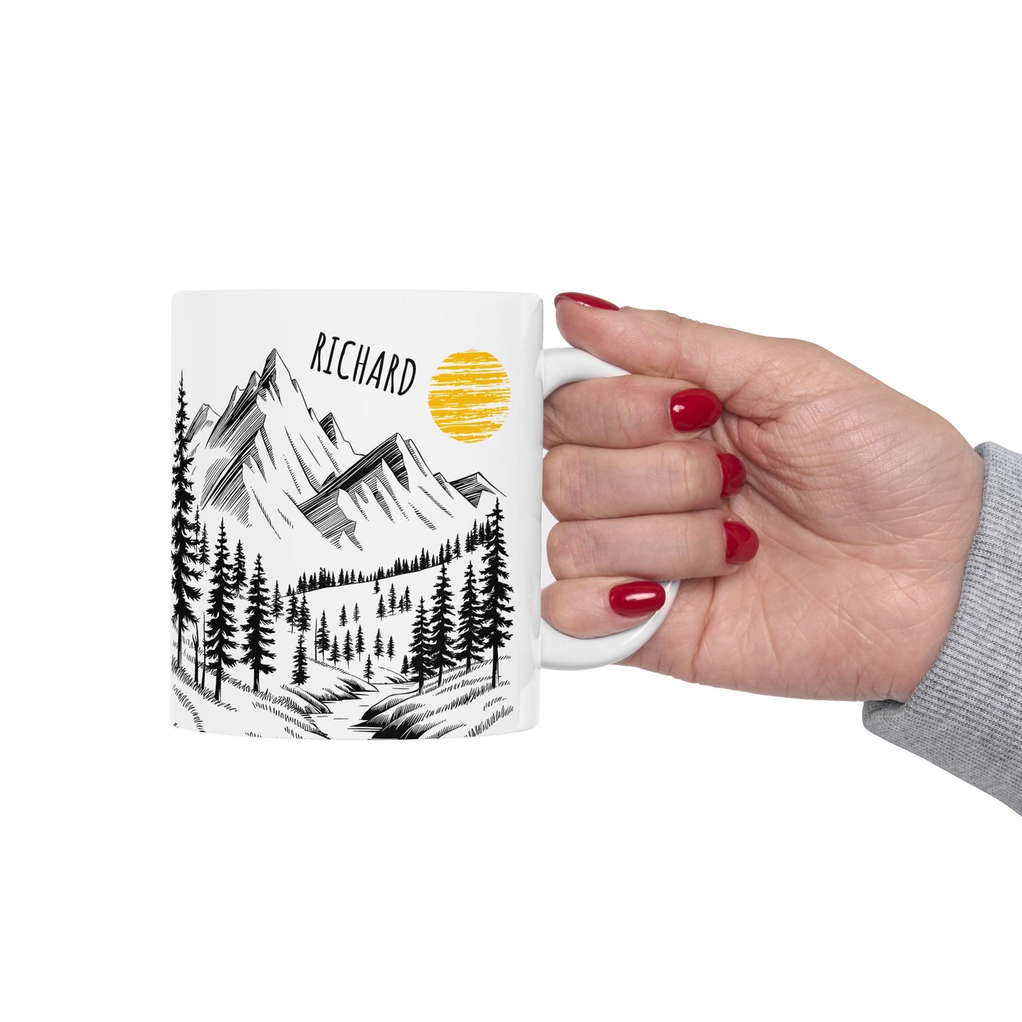 Personalized Mountain Sunrise Mug – Custom Name Gift