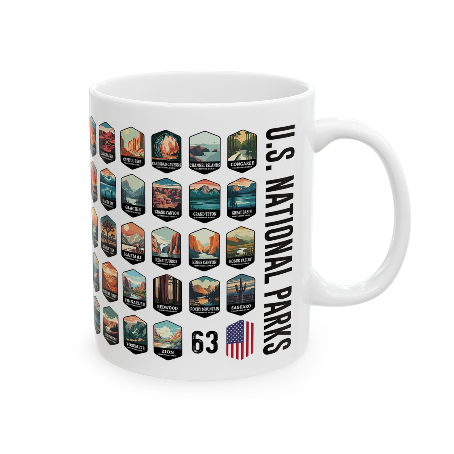 63 National Parks Of The USA White Ceramic Mug (11oz, 15oz)