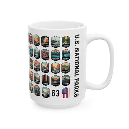 63 National Parks Of The USA White Ceramic Mug (11oz, 15oz)