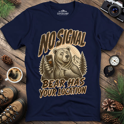 Bear Has Your Location Funny National Park T-Shirt – Navy – Outdoor apparel for travel, hiking, camping, and nature lovers – ExpediCamp