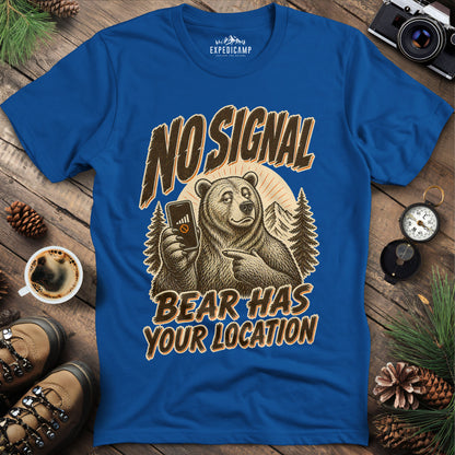 Bear Has Your Location Funny National Park T-Shirt – Royal – Outdoor apparel for travel, hiking, camping, and nature lovers – ExpediCamp