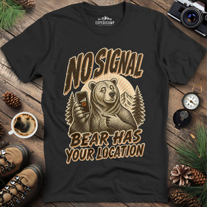 Bear Has Your Location Funny National Park T-Shirt – Black – Outdoor apparel for travel, hiking, camping, and nature lovers – ExpediCamp