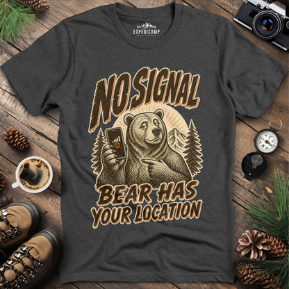 Bear Has Your Location Funny National Park T-Shirt – Dark Heather – Outdoor apparel for travel, hiking, camping, and nature lovers – ExpediCamp