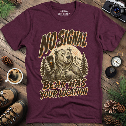 Bear Has Your Location Funny National Park T-Shirt – Heather Maroon – Outdoor apparel for travel, hiking, camping, and nature lovers – ExpediCamp