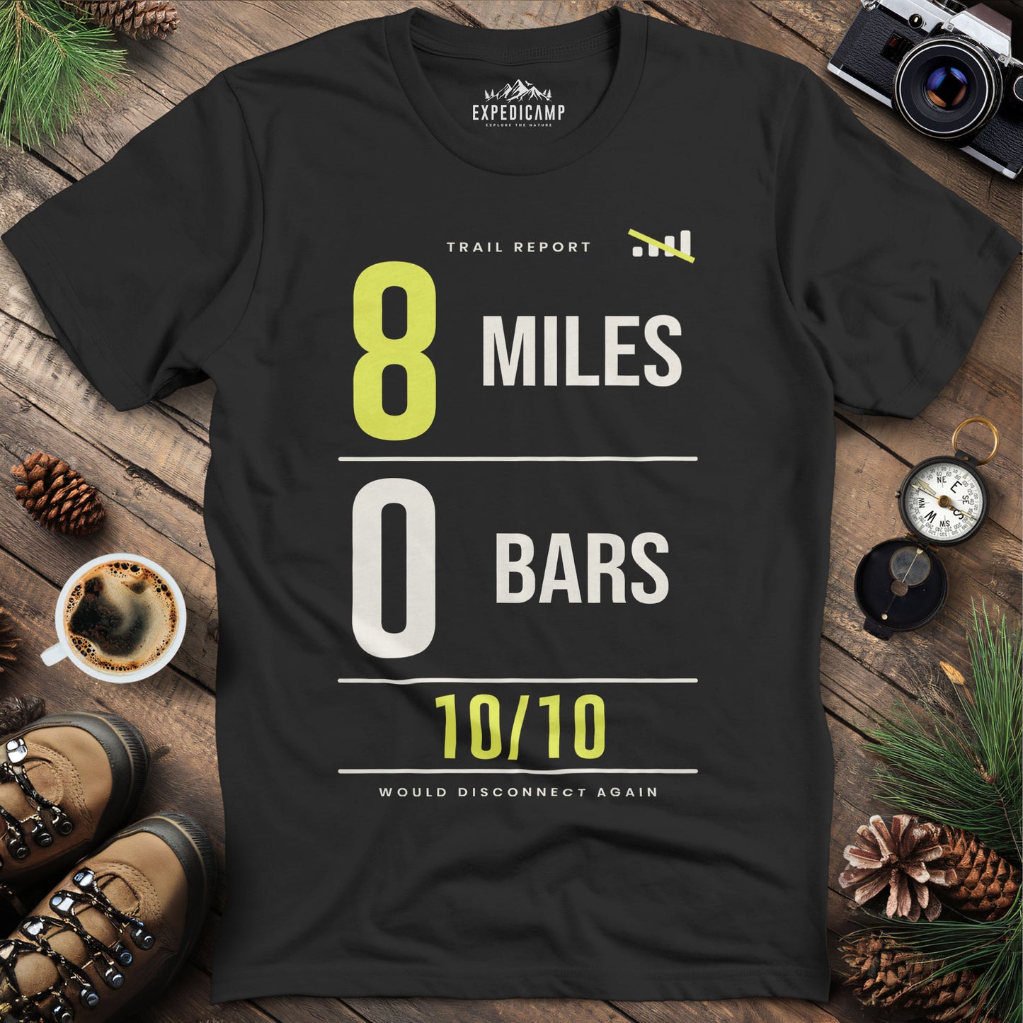 8 Miles 0 Bars Funny Hiking T-Shirt