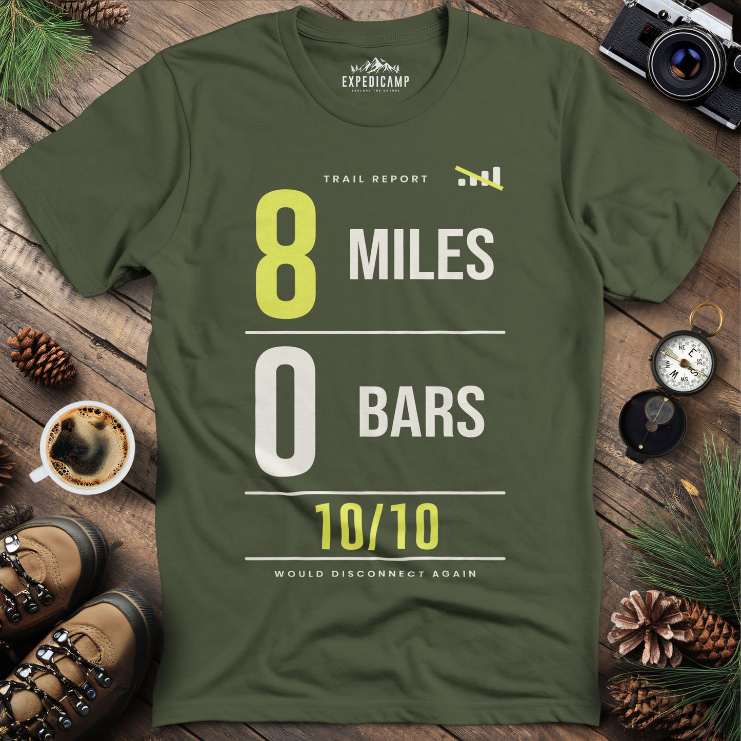 8 Miles 0 Bars Funny Hiking T-Shirt