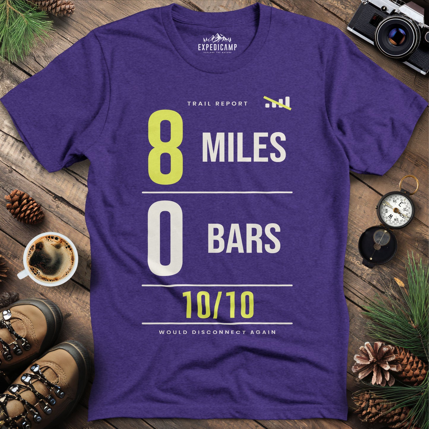 8 Miles 0 Bars Funny Hiking T-Shirt