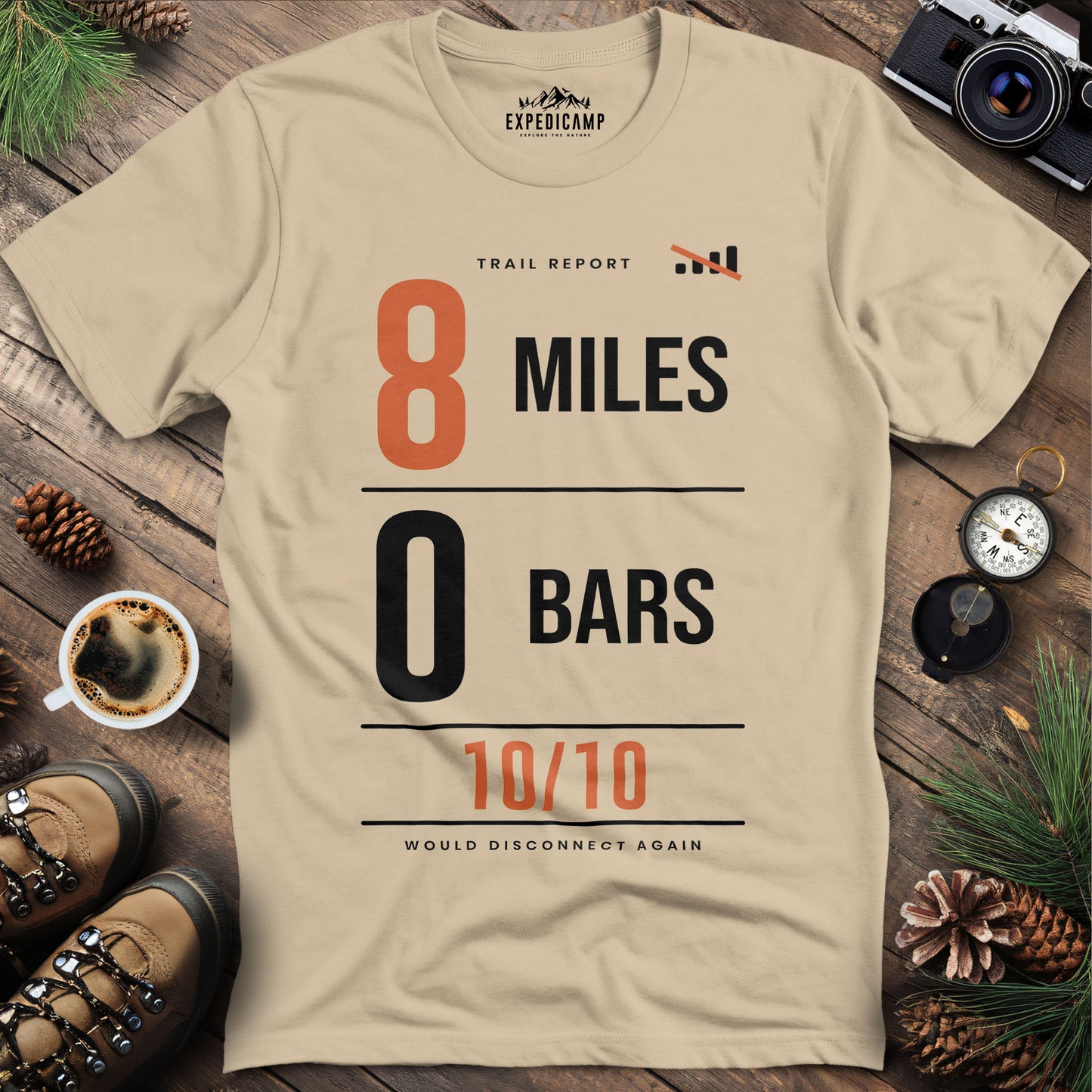 8 Miles 0 Bars Funny Hiking T-Shirt