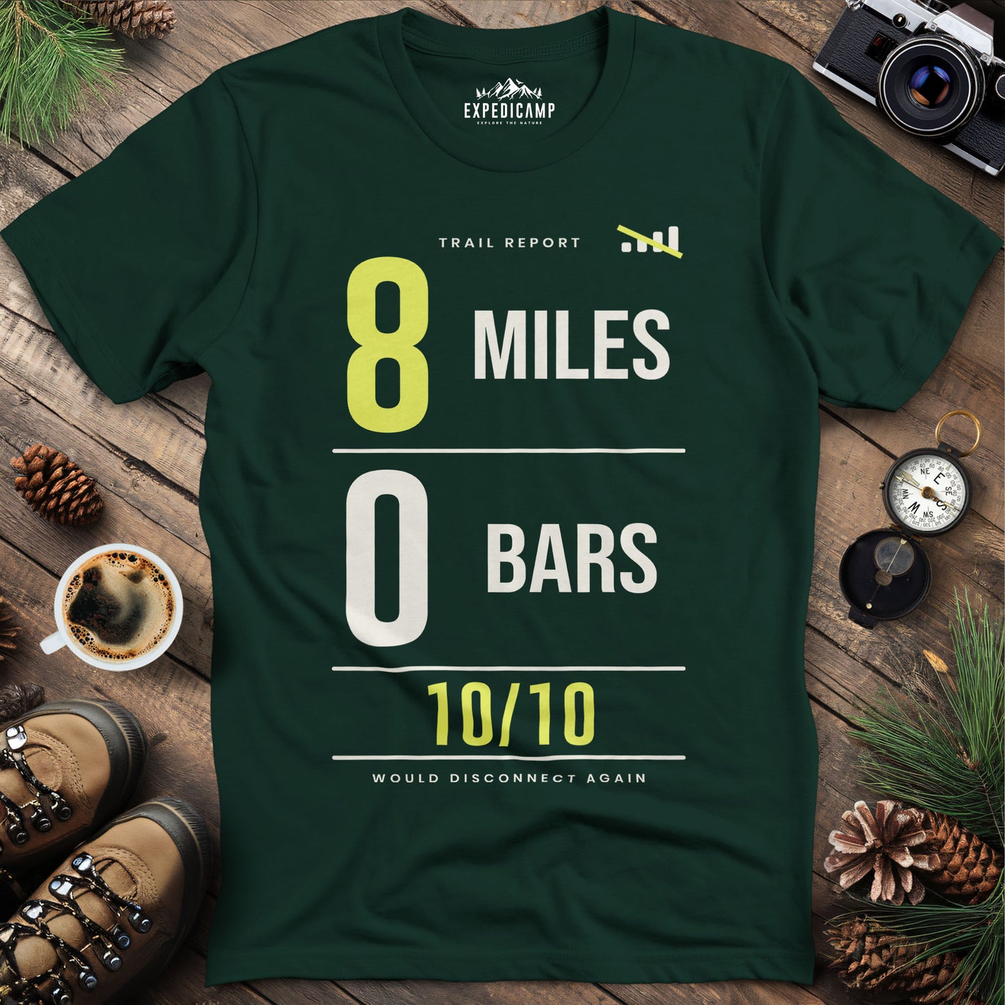 8 Miles 0 Bars Funny Hiking T-Shirt
