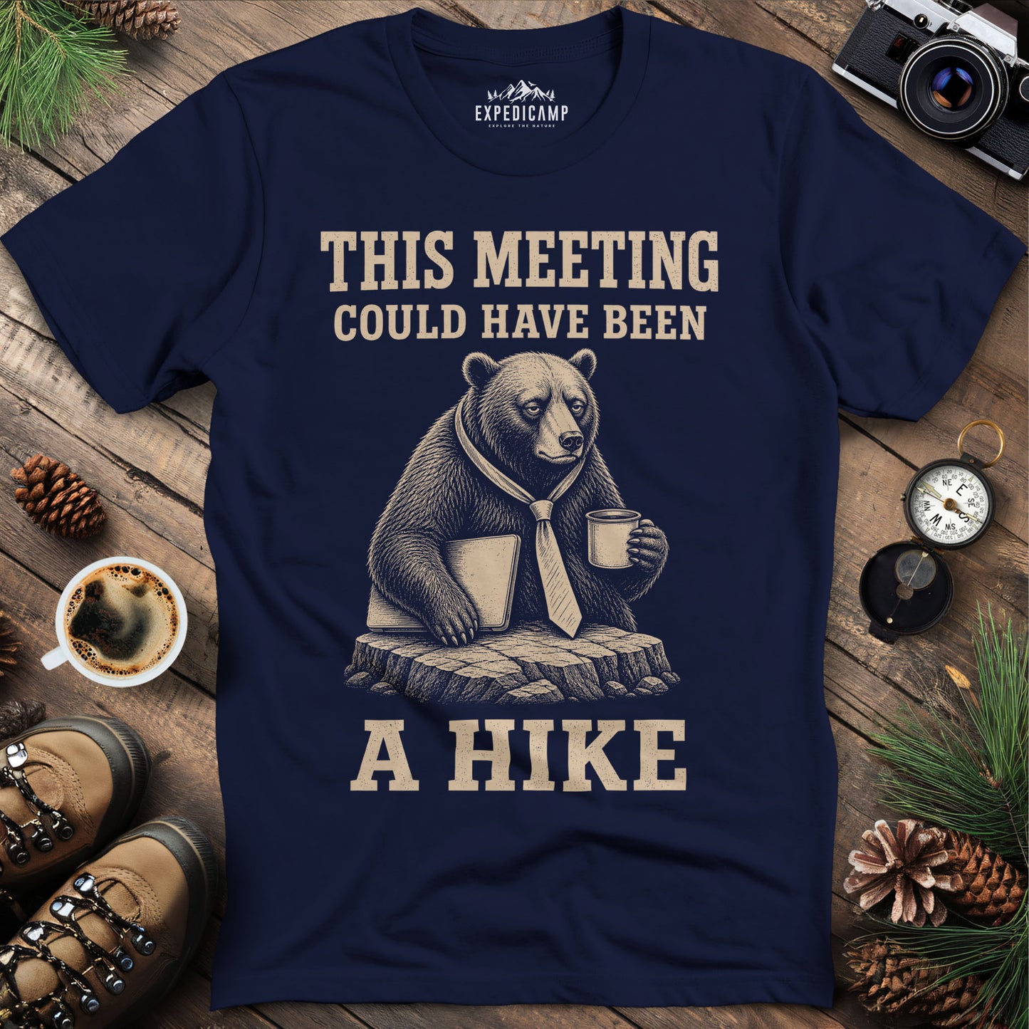 This Meeting Could Have Been a Hike T-Shirt – Navy – Outdoor apparel for travel, hiking, camping, and nature lovers – ExpediCamp