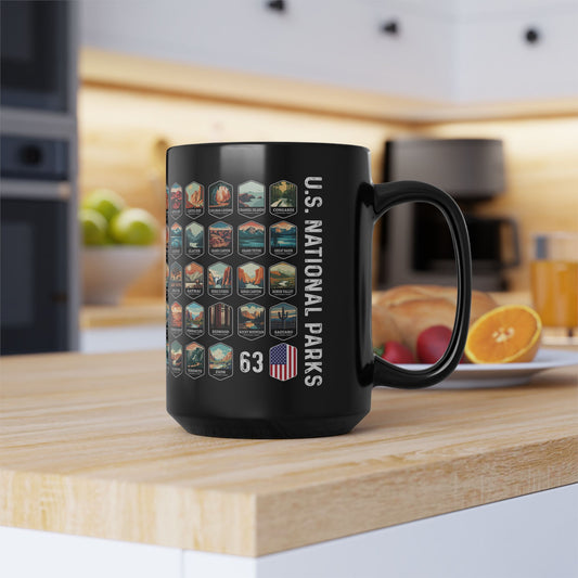 63 National Parks Of The USA Black Mug (11oz, 15oz)