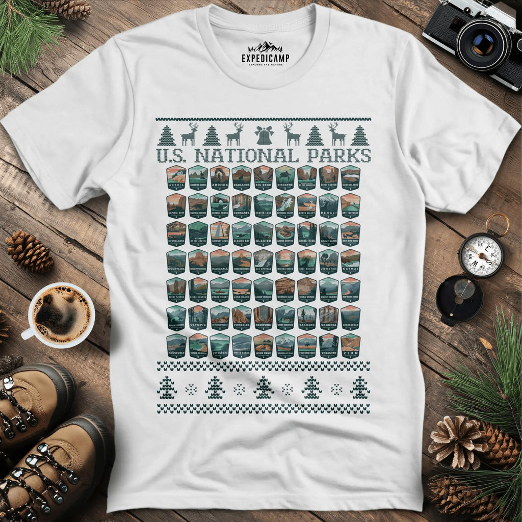 63 National Parks Christmas Ugly Sweater T-Shirt – – Outdoor apparel for travel, hiking, camping, and nature lovers – ExpediCamp