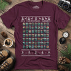 63 National Parks Christmas Ugly Sweater T-Shirt – Heather Maroon – Outdoor apparel for travel, hiking, camping, and nature lovers – ExpediCamp