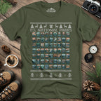 63 National Parks Christmas Ugly Sweater T-Shirt – Military Green – Outdoor apparel for travel, hiking, camping, and nature lovers – ExpediCamp
