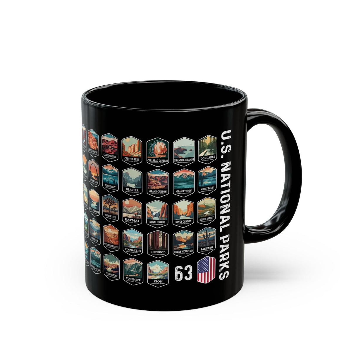 63 National Parks Of The USA Black Mug (11oz, 15oz) – – Outdoor apparel for travel, hiking, camping, and nature lovers – ExpediCamp
