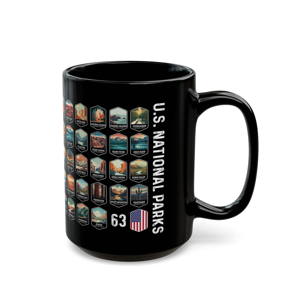 63 National Parks Of The USA Black Mug (11oz, 15oz) – – Outdoor apparel for travel, hiking, camping, and nature lovers – ExpediCamp