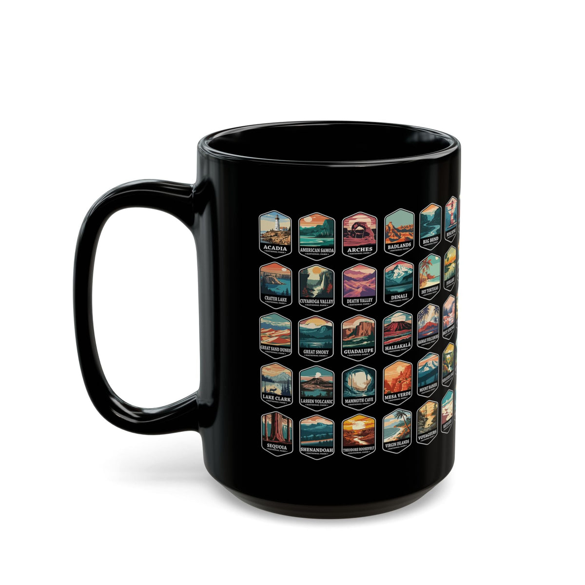 63 National Parks Of The USA Black Mug (11oz, 15oz) – – Outdoor apparel for travel, hiking, camping, and nature lovers – ExpediCamp