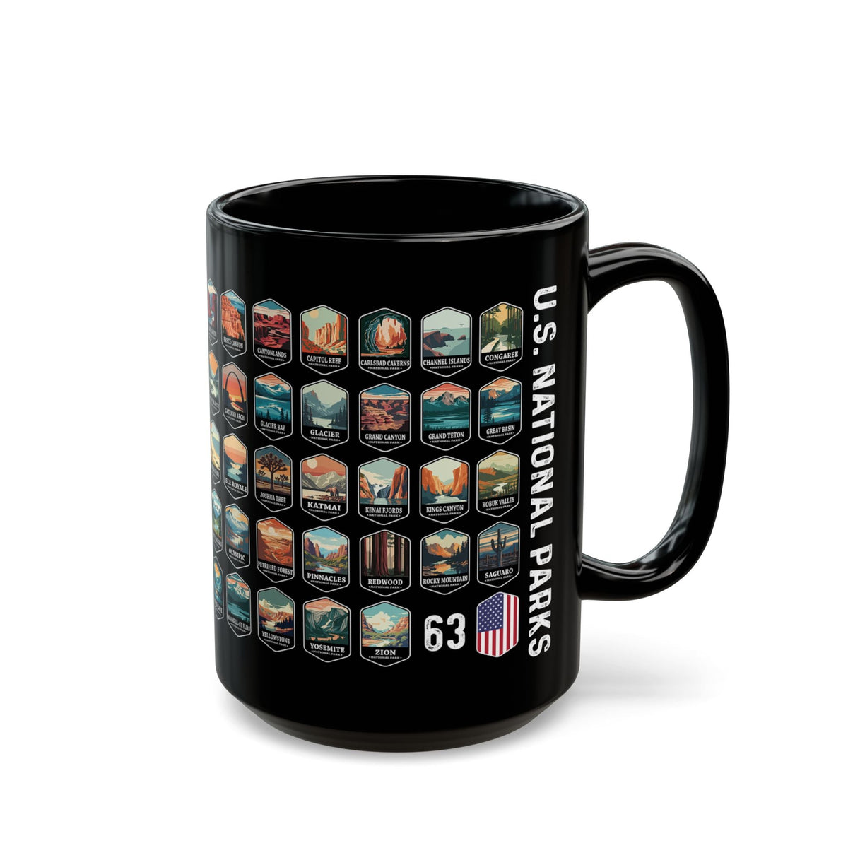 63 National Parks Of The USA Black Mug (11oz, 15oz) – – Outdoor apparel for travel, hiking, camping, and nature lovers – ExpediCamp