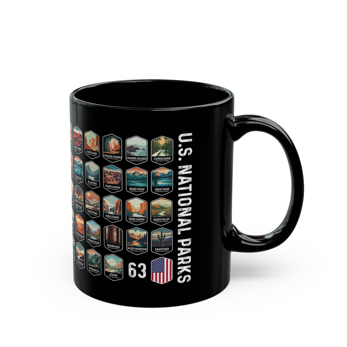 63 National Parks Of The USA Black Mug (11oz, 15oz) – – Outdoor apparel for travel, hiking, camping, and nature lovers – ExpediCamp