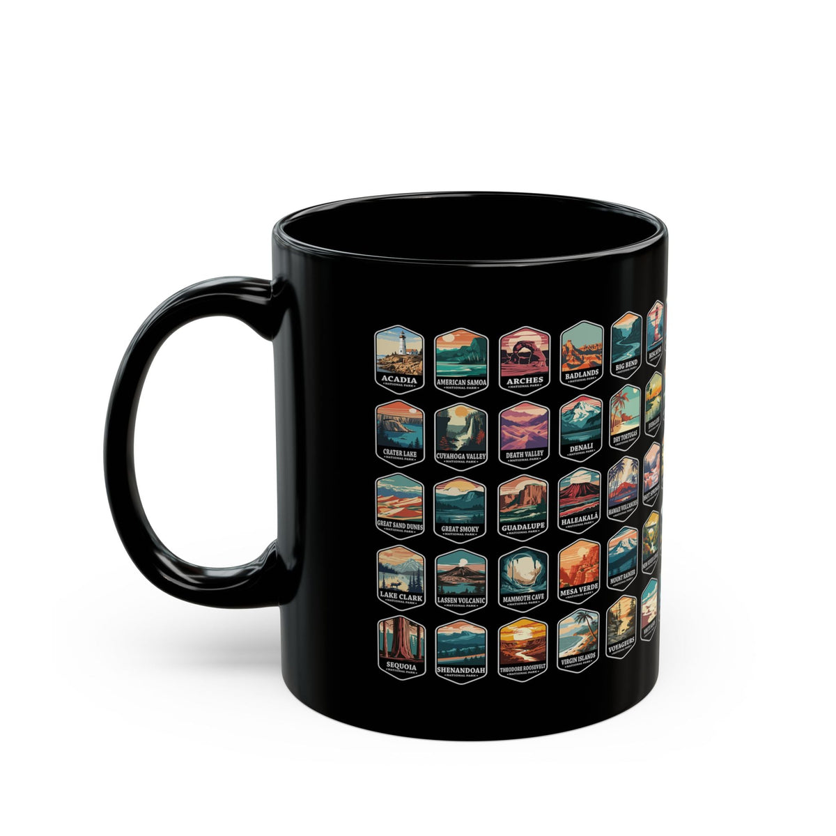 63 National Parks Of The USA Black Mug (11oz, 15oz) – – Outdoor apparel for travel, hiking, camping, and nature lovers – ExpediCamp