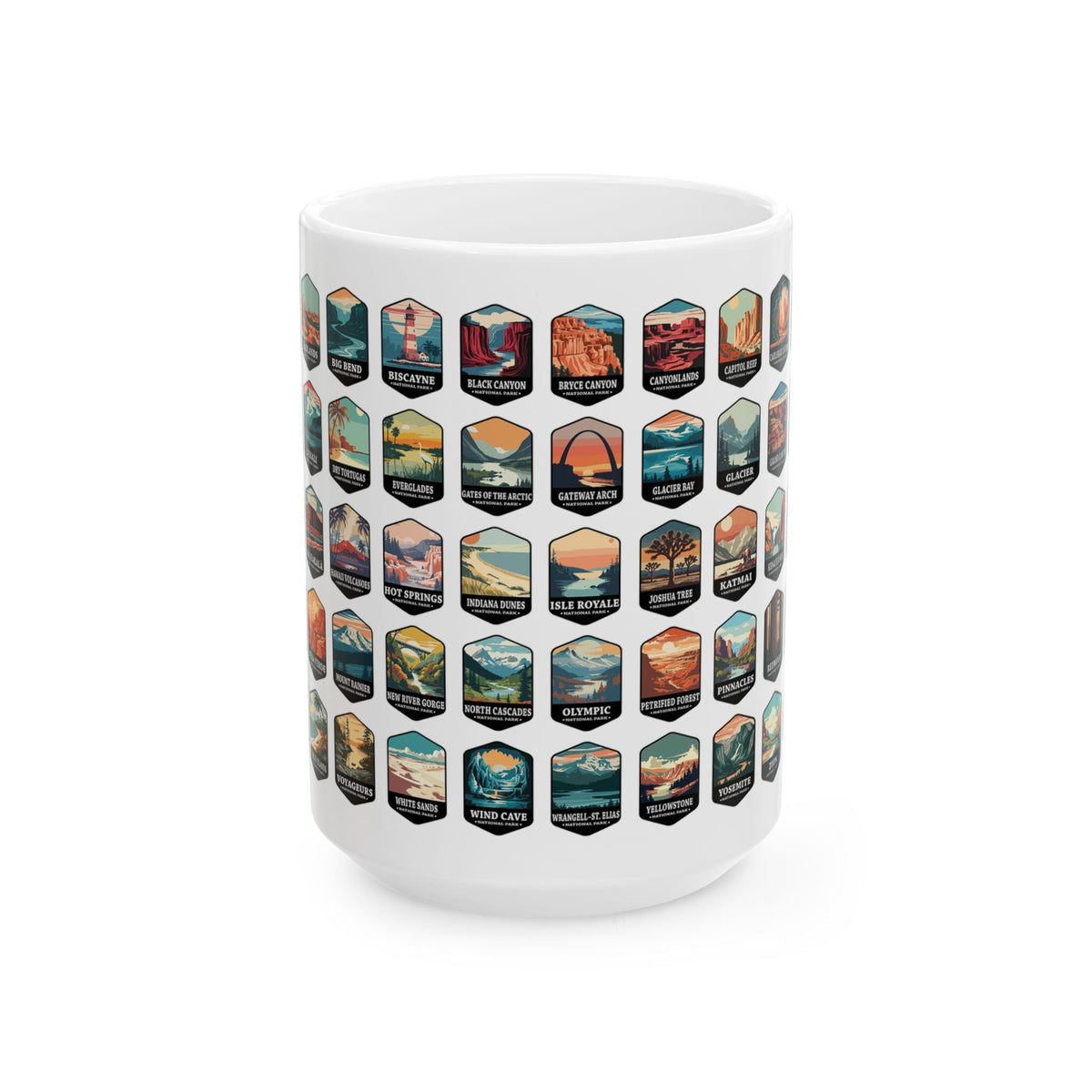 63 National Parks Of The USA White Ceramic Mug (11oz, 15oz) – – Outdoor apparel for travel, hiking, camping, and nature lovers – ExpediCamp