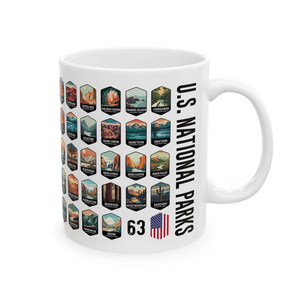 63 National Parks Of The USA White Ceramic Mug (11oz, 15oz) – – Outdoor apparel for travel, hiking, camping, and nature lovers – ExpediCamp