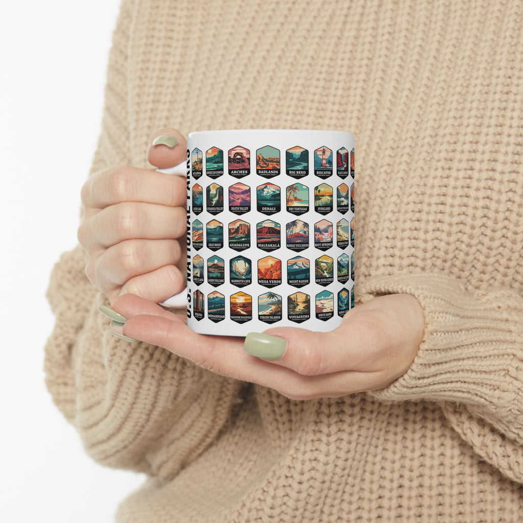 63 National Parks Of The USA White Ceramic Mug (11oz, 15oz) – – Outdoor apparel for travel, hiking, camping, and nature lovers – ExpediCamp