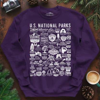 63 National Parks Vintage Logo Sweatshirt – Purple – Outdoor apparel for travel, hiking, camping, and nature lovers – ExpediCamp