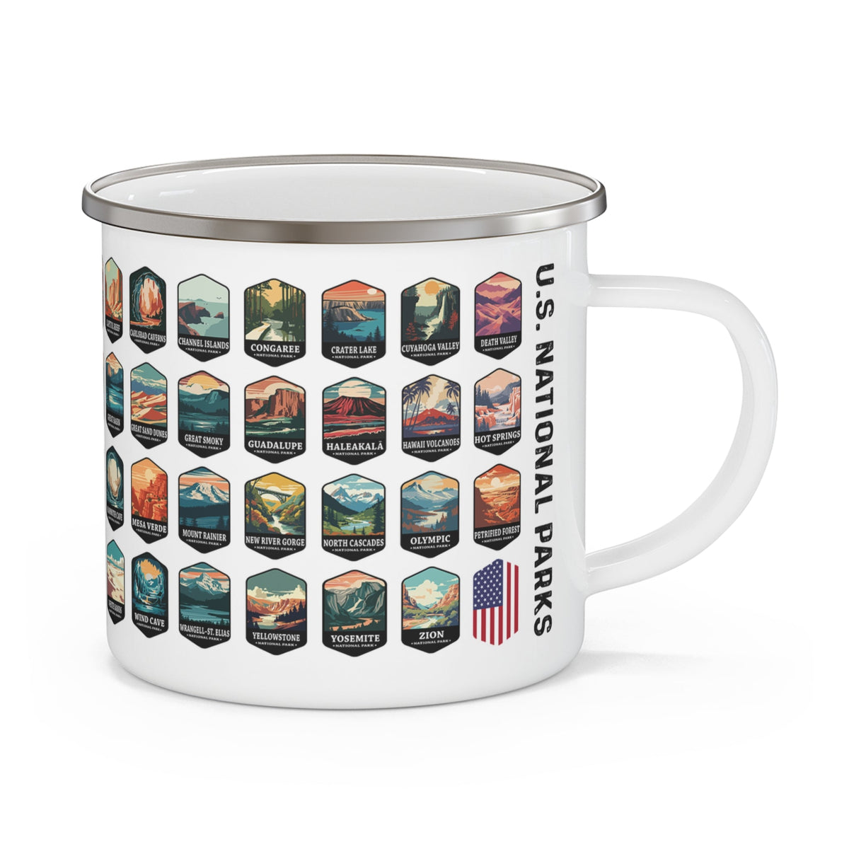 63 U.S. National Parks Enamel Mug (12oz) – 12oz – Outdoor apparel for travel, hiking, camping, and nature lovers – ExpediCamp