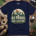 63 Parks One Lifetime T-Shirt – Navy – Outdoor apparel for travel, hiking, camping, and nature lovers – ExpediCamp